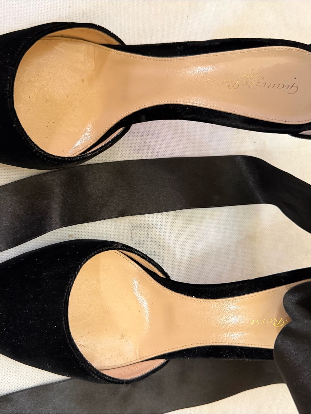 Gianvito Rossi Black Suede D'Orsay Pumps with Ribbon Tie